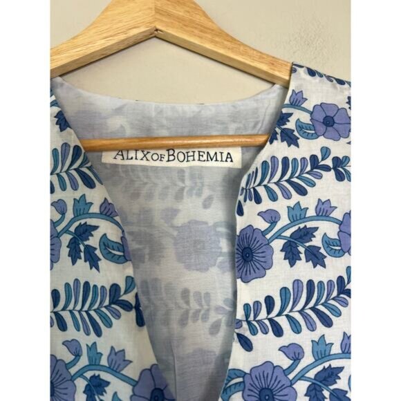 NEW Alix of Bohemia Silvie Iris Ivy Flared Sleeve Cotton Mini Dress Blue Size: M - Picture 4 of 7